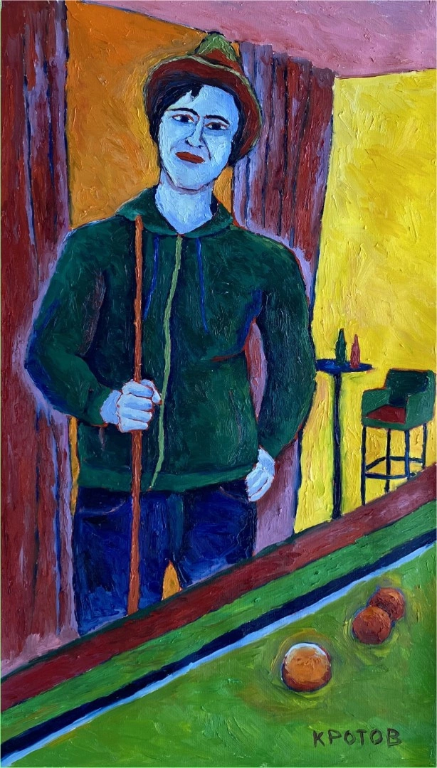 Daniel with his snooker cue